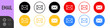 © Петро Корженівський - Email envelope icon button in color circle button for contact and communication, email, messaging, mail delivery. Color vector icon set