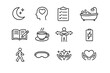 © Alla - Self care routine. Line outline icon set of Self care routine: rest moon, healthy mind, care