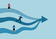 © pasakorn - Creating business opportunities and competition, Different options or paths, Different goals, Three businessmen running on the same path towards three way intersection. Vector design illustration.