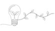 © DOLARRIZ JHON - One Line Art Continuous Drawing of a Light Bulb with Growing Plant, symbolizing ideas and nature