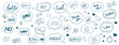 © Rahidul - Hand drawn speech bubble doodle set with words, symbols, hearts, and chat expressions. Sketch style conversation bubbles for social media, messaging, comics, stickers, UI, and creative designs.
