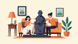 © tua - A family with pets relaxing indoors with a statue and artwork
