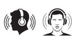© Md - Man listening to music with headphones side view silhouette and front view icons set