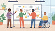 © HISAN - Diverse business team collaborating strategy. People brainstorming whiteboard. Office meeting planning. Analysis growth innovation. Flat vector illustration. Corporate group concept