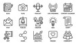 © Arif - Content creation icons. Social media marketing. Blog, vlog, podcast, streaming, calendar, post, publish, creator, idea, script, edit, share, analytics, engage, community. Vector.