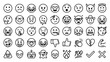 © farhana - Minimalistic vector emoji set of smiley faces and reaction icons in line art style. Expression collection including happy, sad, angry, love, crying, laughing, surprised, and neutral emotions.