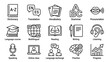 © farhana - Language learning icons set. Education vector symbols. Dictionary, translation, vocabulary, grammar. Study foreign languages. Multilingual global communication. School collection.