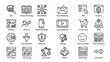 © Yhetz - Digital marketing strategy line icons set. SEO, social media, analytics symbols. Business technology concept. Web development outline signs. Branding, e-commerce. Minimalist vector.