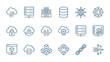 © Yhetz - Cloud computing line icons set. Server data network hosting symbols. Digital storage security AI blockchain elements. Web connection signs. Modern blue outline vector graphic set