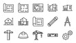 © Yhetz - Construction blueprints and architecture plan line icons set. Engineering tools, building design symbols. Minimalist vector illustration. Real estate planning. Technical drawing.