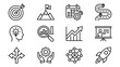 © Emannuel - Business strategy line icons set. Corporate management symbols. Target goal planning roadmap brainstorming analysis. Startup development vision. Marketing finance success concept.