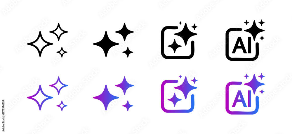 Generative AI Sparkle Icon Pack Vector. AI Star Square Symbols for ...