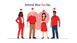 © Eko - Illustration of diverse people wearing red for National Wear Red Day with a heart symbol on a white background, conveying love and America.
