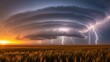 © TriNurul - A dramatic storm cloud with lightning illuminates the sky over a vast field at dusk with a dramatic viewpoint