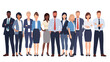 © Haris Lost - Flat vector illustration of a diverse group of professionals standing together in modern casual outfits. Clean shapes, simple design, solid colors, and a white background