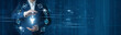 © Theyone - Businessman hand hold lead generation system, customer acquisition analytics, digital marketing funnel, b2b and b2c strategy, sales conversion tools, business growth strategy