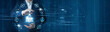 © Theyone - Businessman hand hold smart city platform, urban iot infrastructure, intelligent transportation systems, energy management technology, digital urban planning, sustainable business solutions