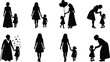 © Its me... - Mother and daughter silhouettes set, woman walking holding child hand balloons love care, family parenting illustration isolated