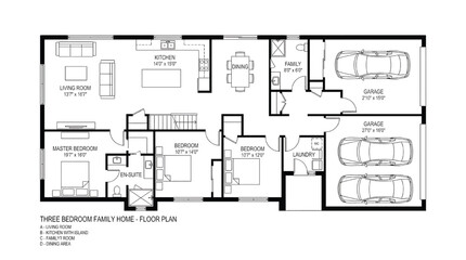 Naklejka na meble Three bedroom family home floor plan with garage and laundry