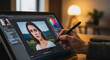 © PixelFoundry - Close-up of a person using a stylus pen to digitally edit a portrait photo of a woman on a tablet screen, showing graphic design and creative retouching process