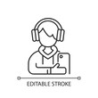 © Lovely - Teenage boy linear icon. Male teenager. Adolescence. Emotional development. School stress. Thin line customizable illustration. Contour symbol. Vector isolated outline drawing. Editable stroke