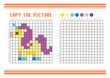 © Adpragus - Copy the picture grid drawing worksheet for kids. Pixel art fantasy pony