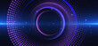 © Pramote - Dotted circles purple glowing futuristic tech on dark blue background.