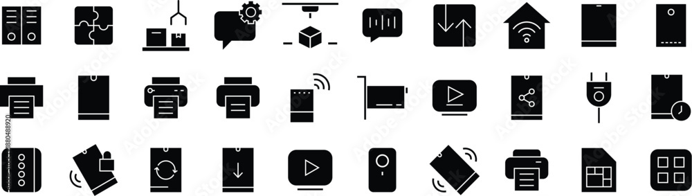Cloud Computing, Data Management, and Digital Services Solid Icon Set ...