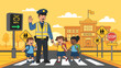 © nisa - Policeman guiding children across the road.