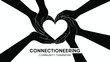 © fatimatz - Four outlined hands in black forming a central white heart shape on a clean white background with text