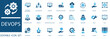 © Pixel Flat Design - DevOps icon set .featuring software development, automation, cloud computing, coding, and infrastructure as code icons for web and app design.