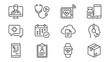 © Andrei - Set of 12 telemedicine line icons. Minimalist vector style. Online doctor digital health symbols. Remote medical consultation technology. E-health app UI. Virtual clinic smart care