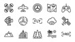 © Andrei - Drone aerial photography line icons set. Quadcopter technology. Remote control. Gimbal camera. Satellite. Propeller. Minimalist vector style. Surveillance. Flying gadget. Digital map.