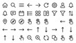 © Michael - Mobile app navigation and gestures icon set. User interface symbols. UI UX design elements. Rounded linear outline. Smartphone. Touch finger hand. Arrow menu home search settings.