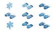© Ruben - Isometric winter icons set. Blue knitted mittens. 3D snowflakes collection. Seasonal warm clothing. Frost crystals. Cold weather accessories. Modern geometric vector graphic.