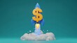 © Nur Aksanul - Stunning 3D illustration of a dollar symbol rocket taking off, embodying explosive financial growth, startup success, rapid investment returns, and economic prosperity