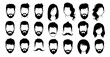 © NK - Minimalist vector avatar set featuring diverse male and female hairstyles and facial hair for user profile applications