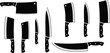 © tajwar - Vector collection of professional kitchen knife silhouettes including meat cleavers chef knives and butcher tools isolated on white background for culinary and restaurant design