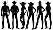 © Naheed - Six cowboy and cowgirl silhouettes standing in a row together