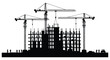 © rabbivay - A striking black and white depiction showcases a building under construction with several towering cranes and a skyline silhouette high quality
