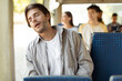 © Prostock-studio - Closeup portrait of exhausted young guy sleeping in public transport or subway, tired male leaning head on window, riding with closed eyes. Long trip or hard working day concept