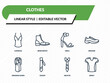 © IconArt - clothes icons set - camisole, brisk boots, heels, necktie, jersey outline vector collection.