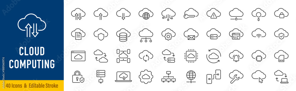 Cloud computing web icons in line style. Cloud technology, data center ...
