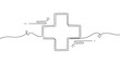 © supplement - Continuous line drawing of a medical cross symbol with decorative elements, no editable stroke