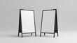 © Topa Studio - Blank white square A frame metallic outdoor advertising sandwich stand mockup set, isolated, 3d rendering. Clear street signage board mock up. A-board with metal frame template