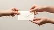 © Agung Pranoto - Hands exchanging a classic white envelope, symbolizing communication, message delivery, and personal connection