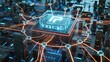© yanli - Digital network connecting a central processing unit in a futuristic cityscape