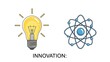 © Naveed - Bright idea lightbulb and scientific atom symbol illustrating the concept of innovation development for business and technological advancement presentations