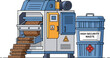 © sarkhan - A large industrial machine processes waste materials next to a high-security trash bin.