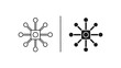 © Shahin67 - Black and white line art graphic of two identical network node icons with lines and circles on a plain white background